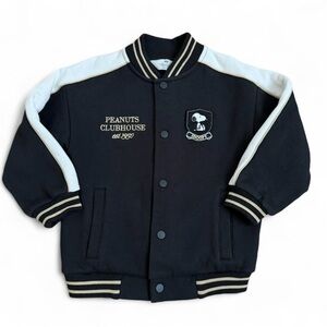 H&M Snoopy Black embroidered Motif-Detail Baseball Jacket